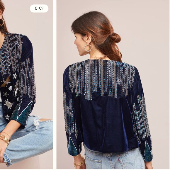 Anthropologie Vilagallo Emilia Embellished Beaded Velvet Jacket Blazer US 8 - Picture 1 of 10